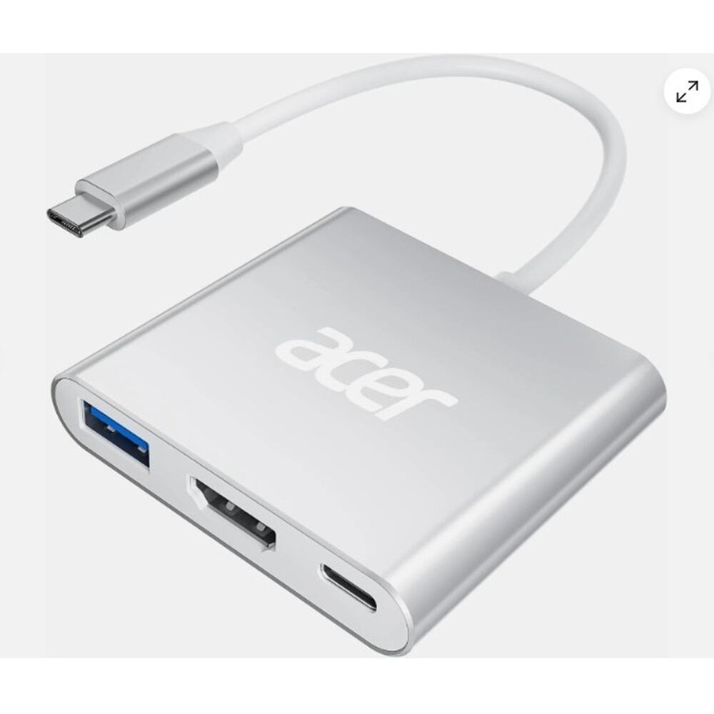 Acer USB C to HDMI Adapter, 4K C Hub with 100W PD, USBA 3.0 Port, Silver